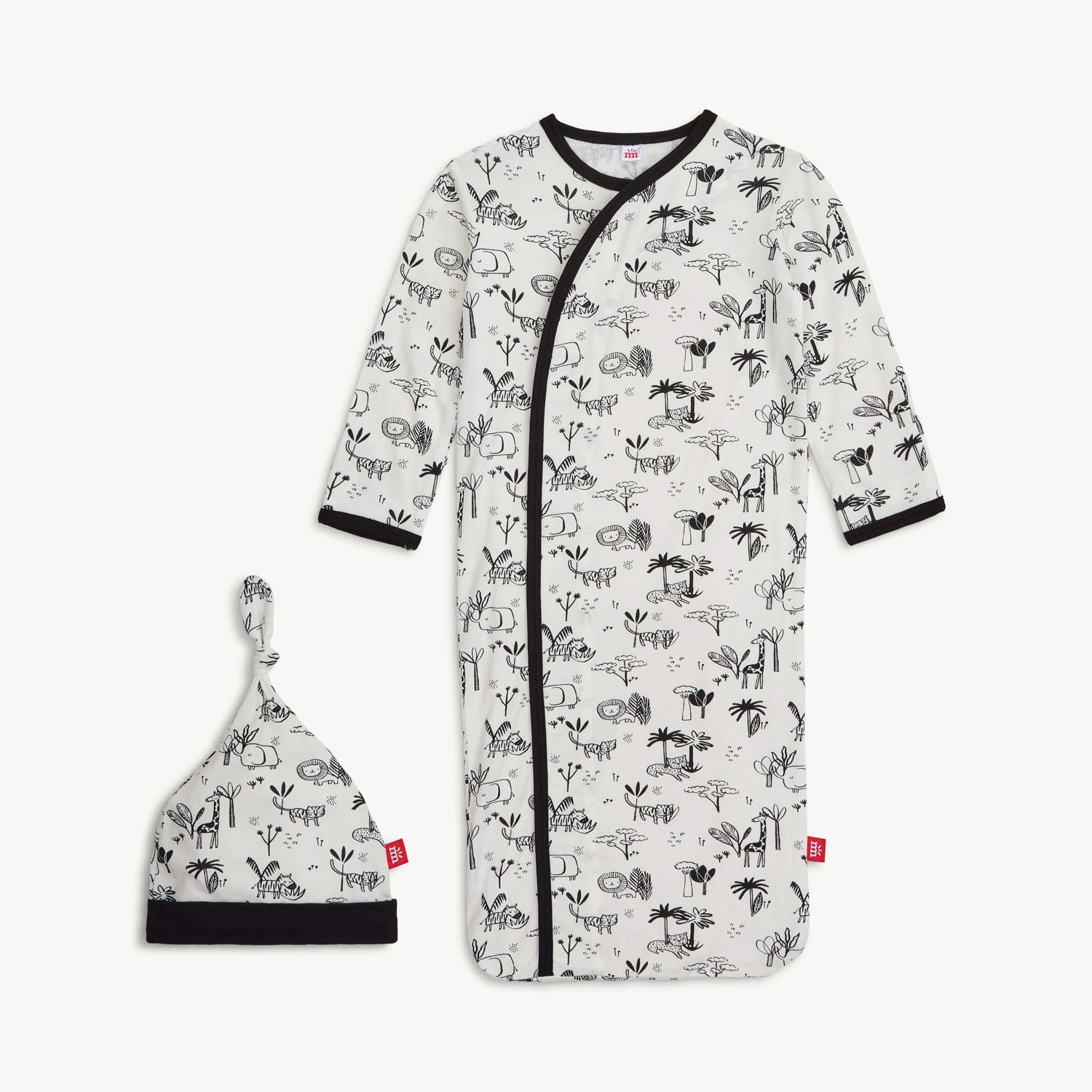 animal safari modal magnetic cozy sleeper gown + hat set