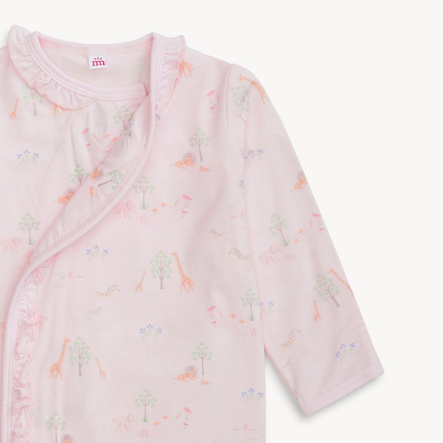 pink serene safari modal magnetic cozy sleeper gown + hat set with ruffles