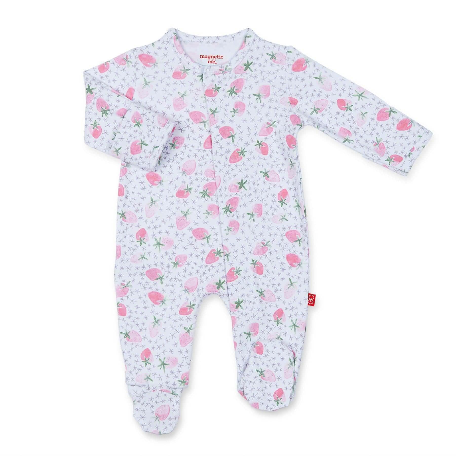 strawberries & cream organic cotton magnetic footie - re-loved