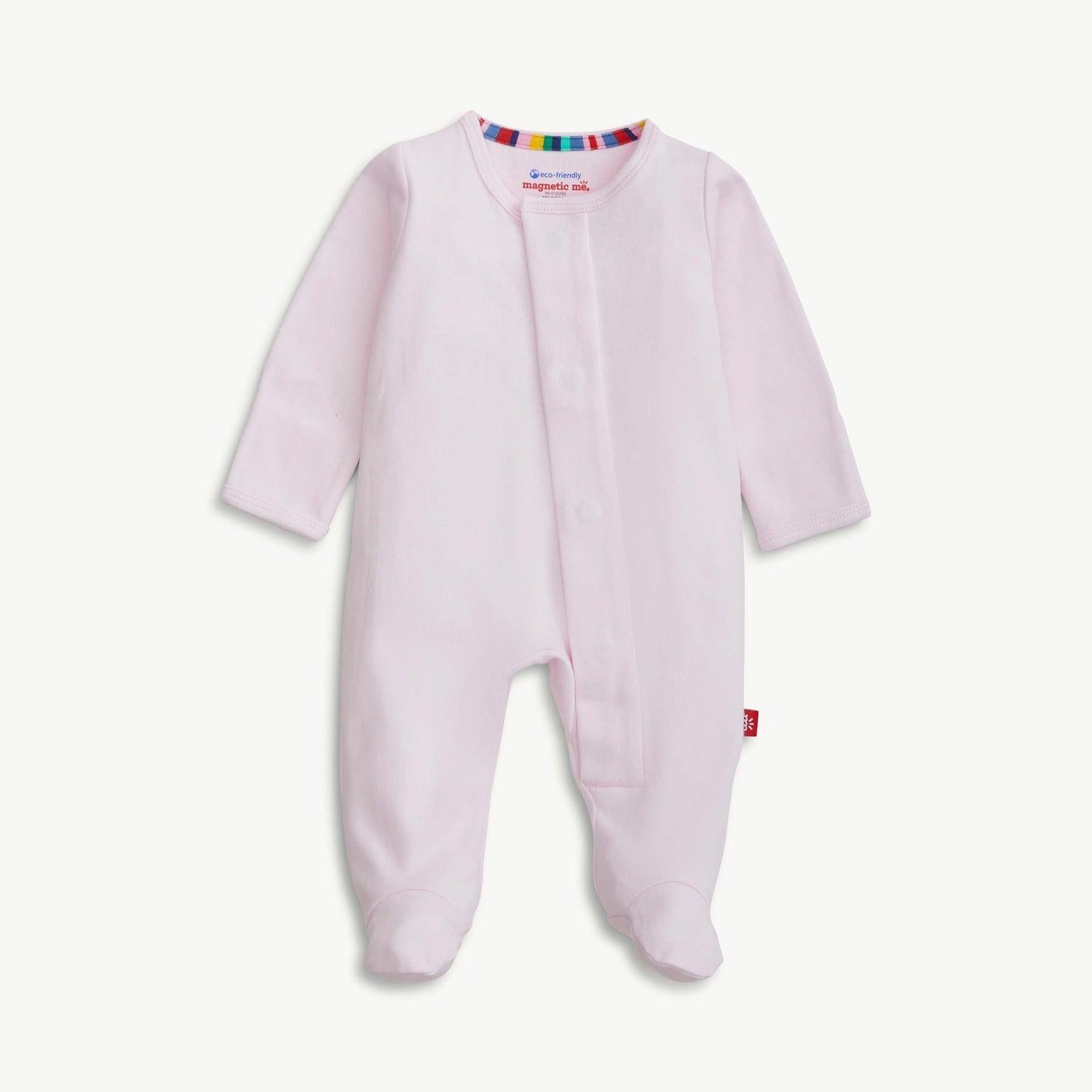 soft petal pink organic cotton magnetic parent favorite footie - re-loved