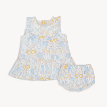 nikki menagerie cotton poplin magnetic little baby ruffle sleeve dress + diaper cover set