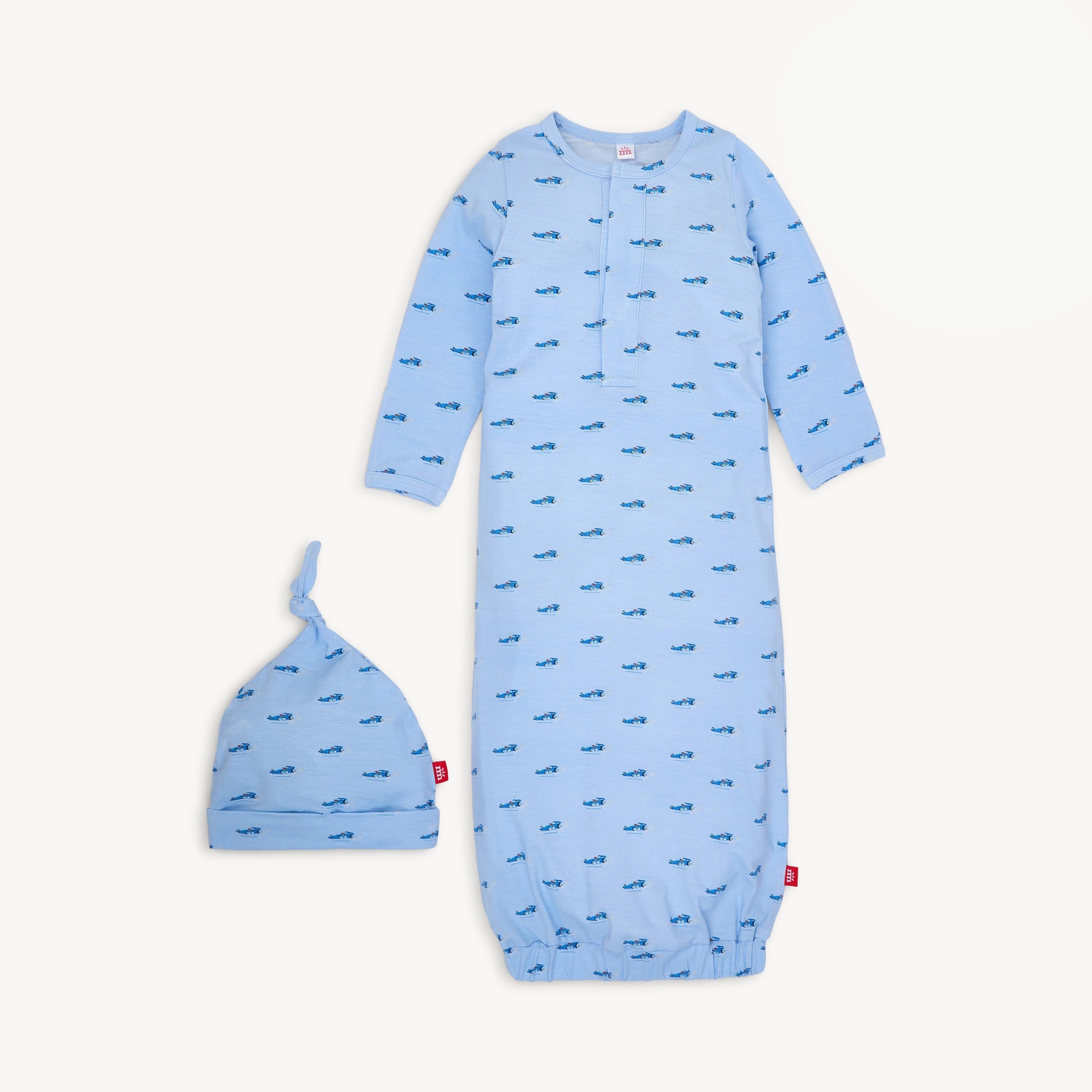 baby got track modal magnetic open bottom gown + hat set