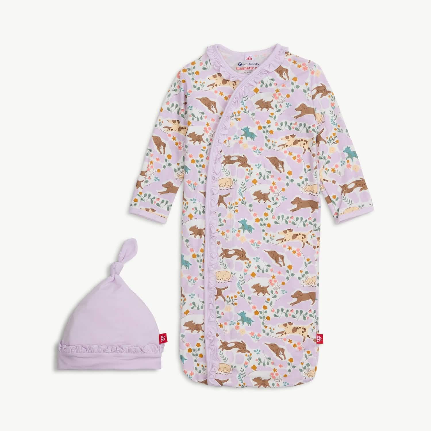best fur end modal magnetic cozy sleeper gown + hat set with ruffles