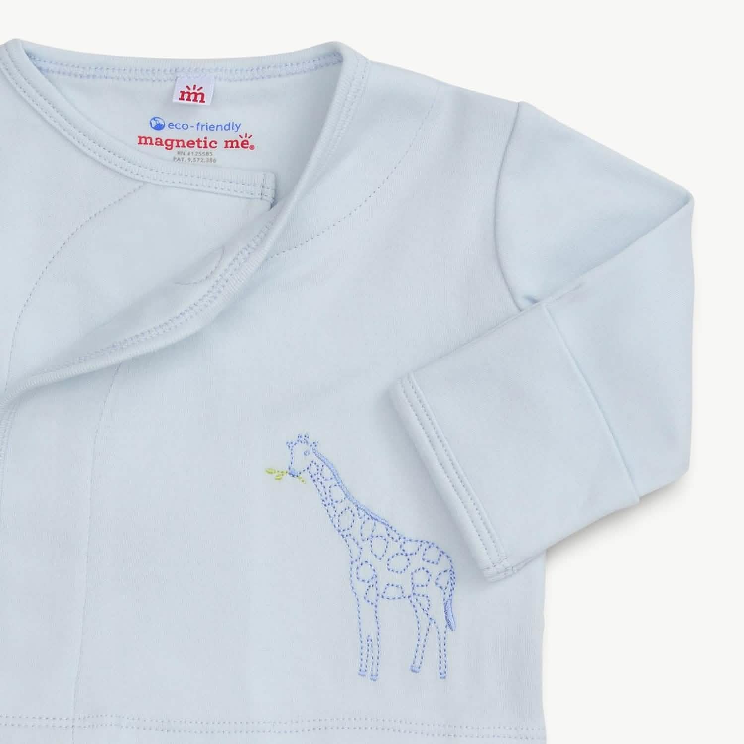blue jolie giraffe organic cotton magnetic take-me-home kimono set