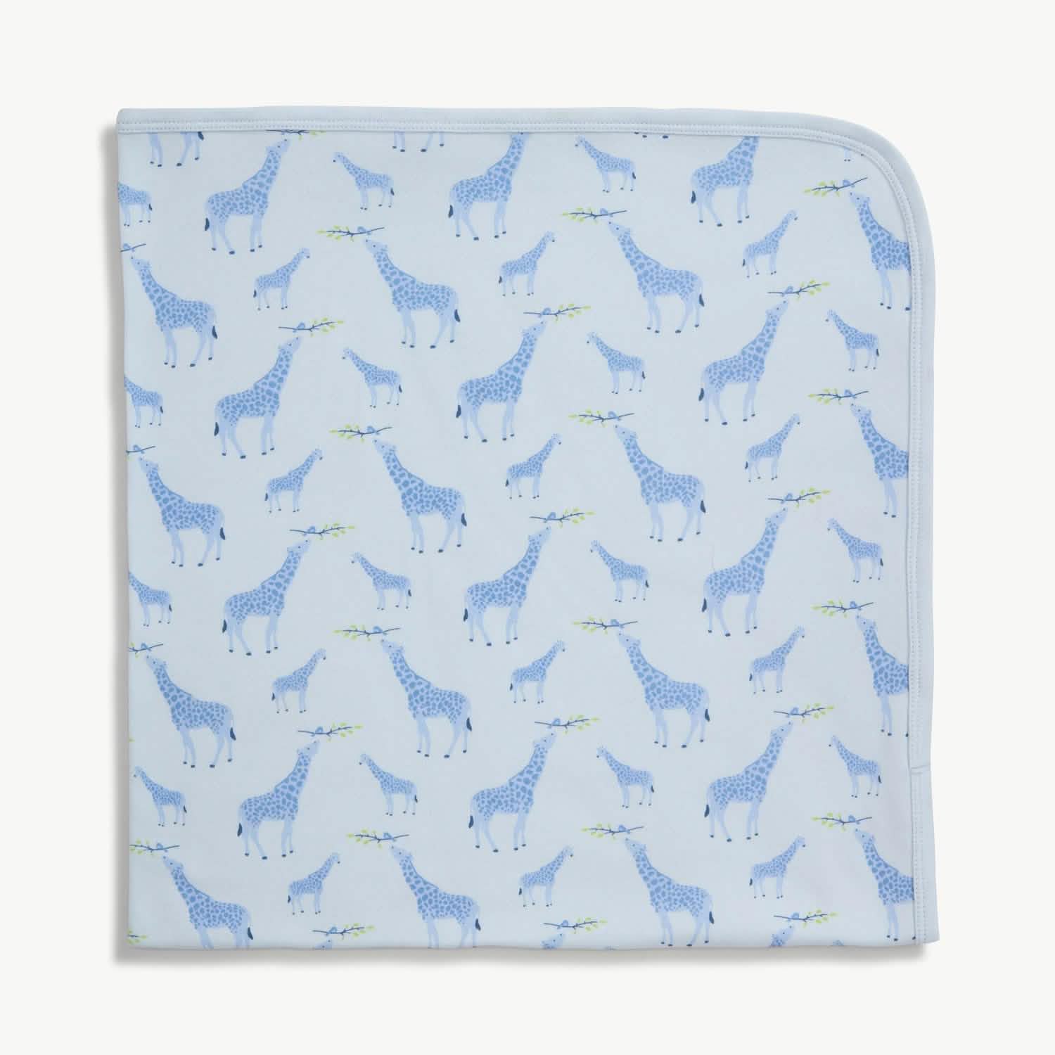 blue jolie giraffe organic cotton soothing swaddle blanket