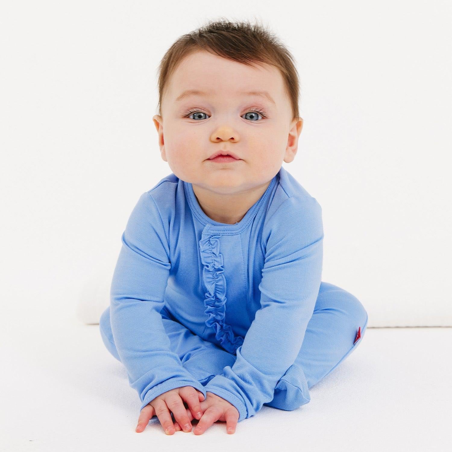 blue skies modal parent favorite footie with ruffles Me