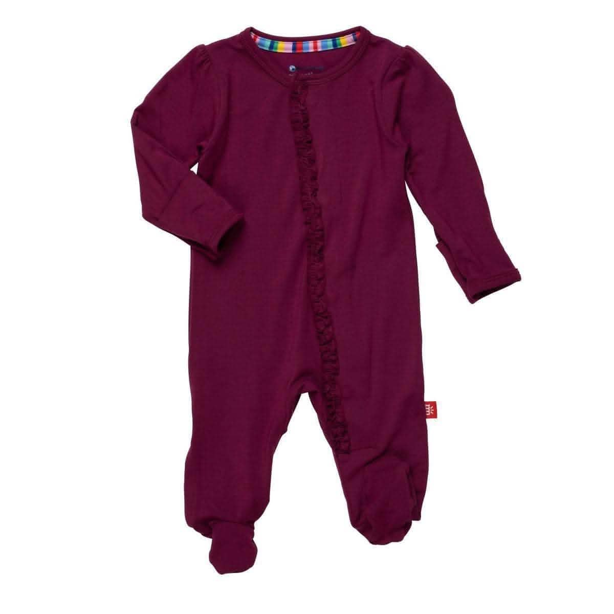 bordeaux ruffles modal magnetic parent favorite footie - re-loved