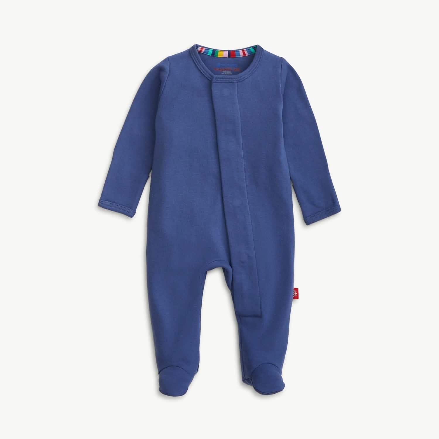 chambray organic cotton magnetic footie