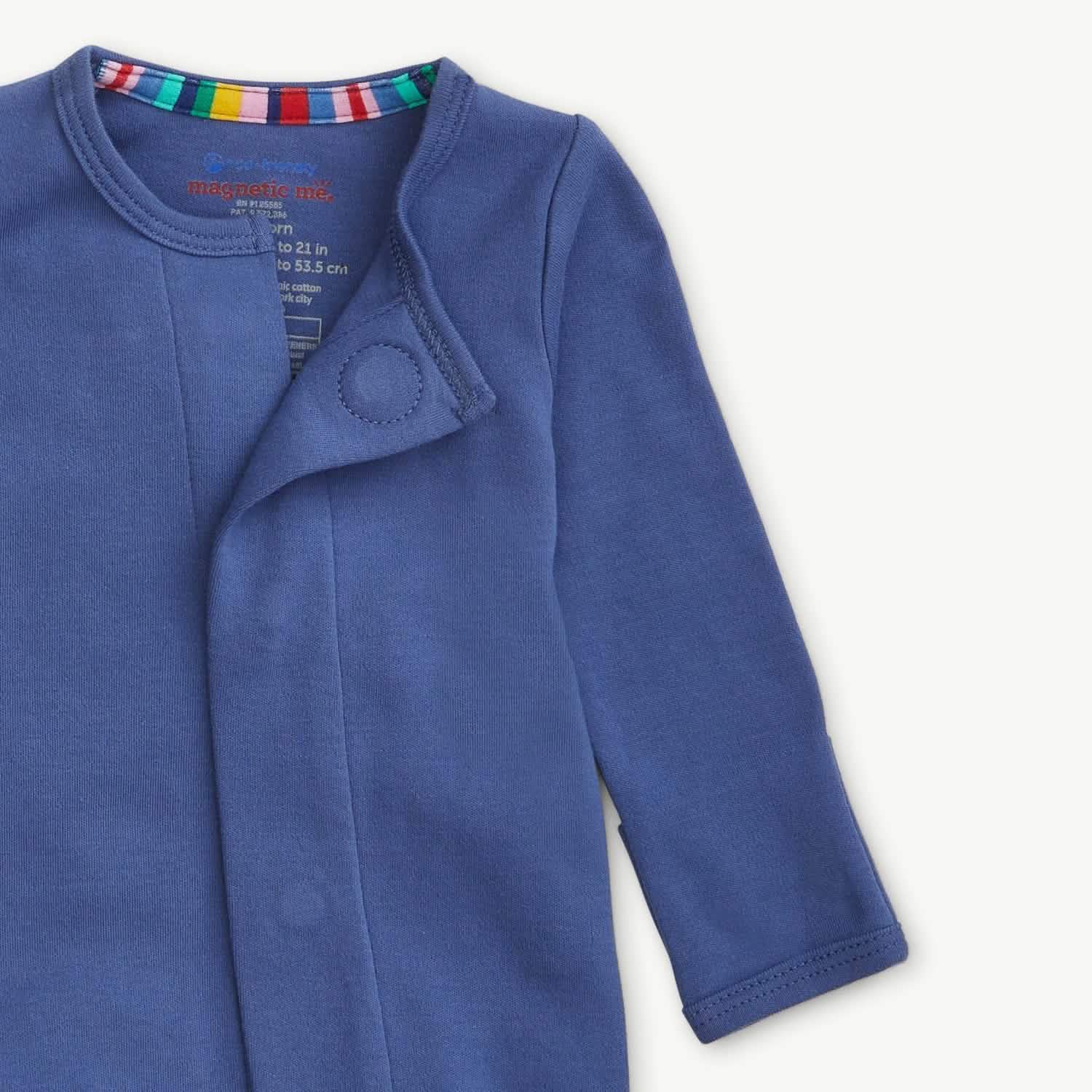 chambray organic cotton magnetic footie