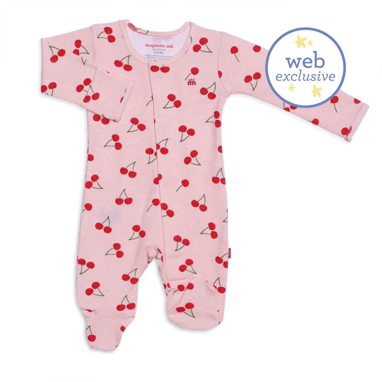cherry pinkin' organic cotton magnetic footie - re-loved