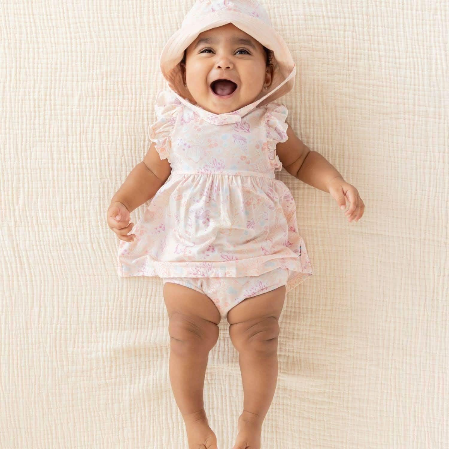coral floral modal magnetic little baby dress + diaper cover set - re-loved