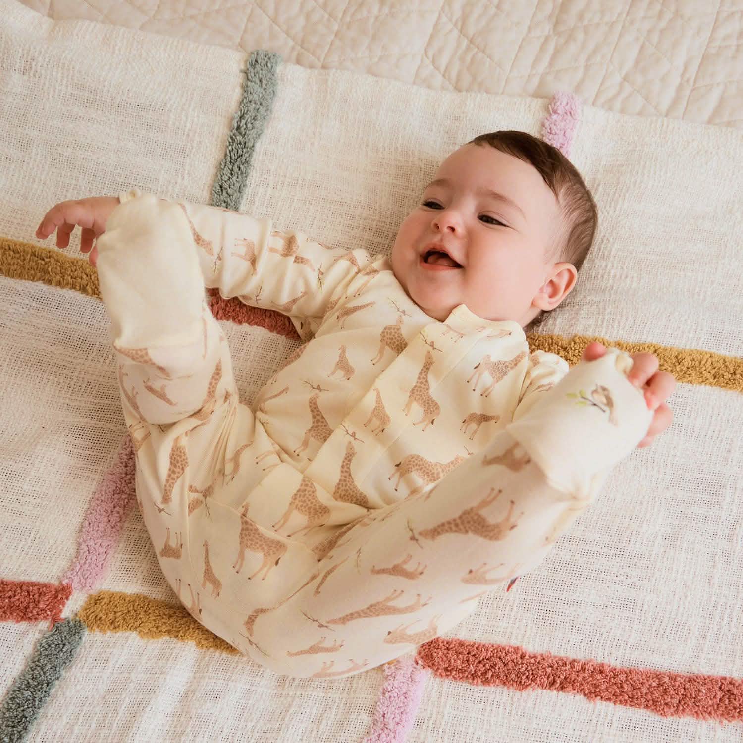 cream jolie giraffe organic cotton magnetic parent favorite footie