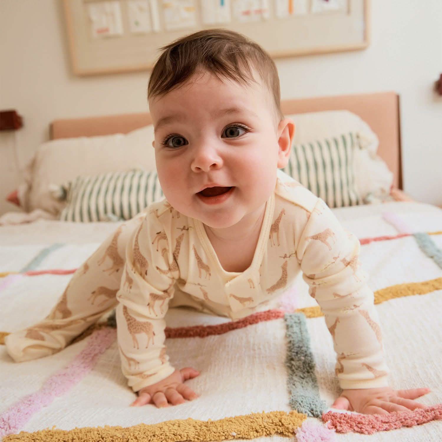 cream jolie giraffe organic cotton magnetic parent favorite footie