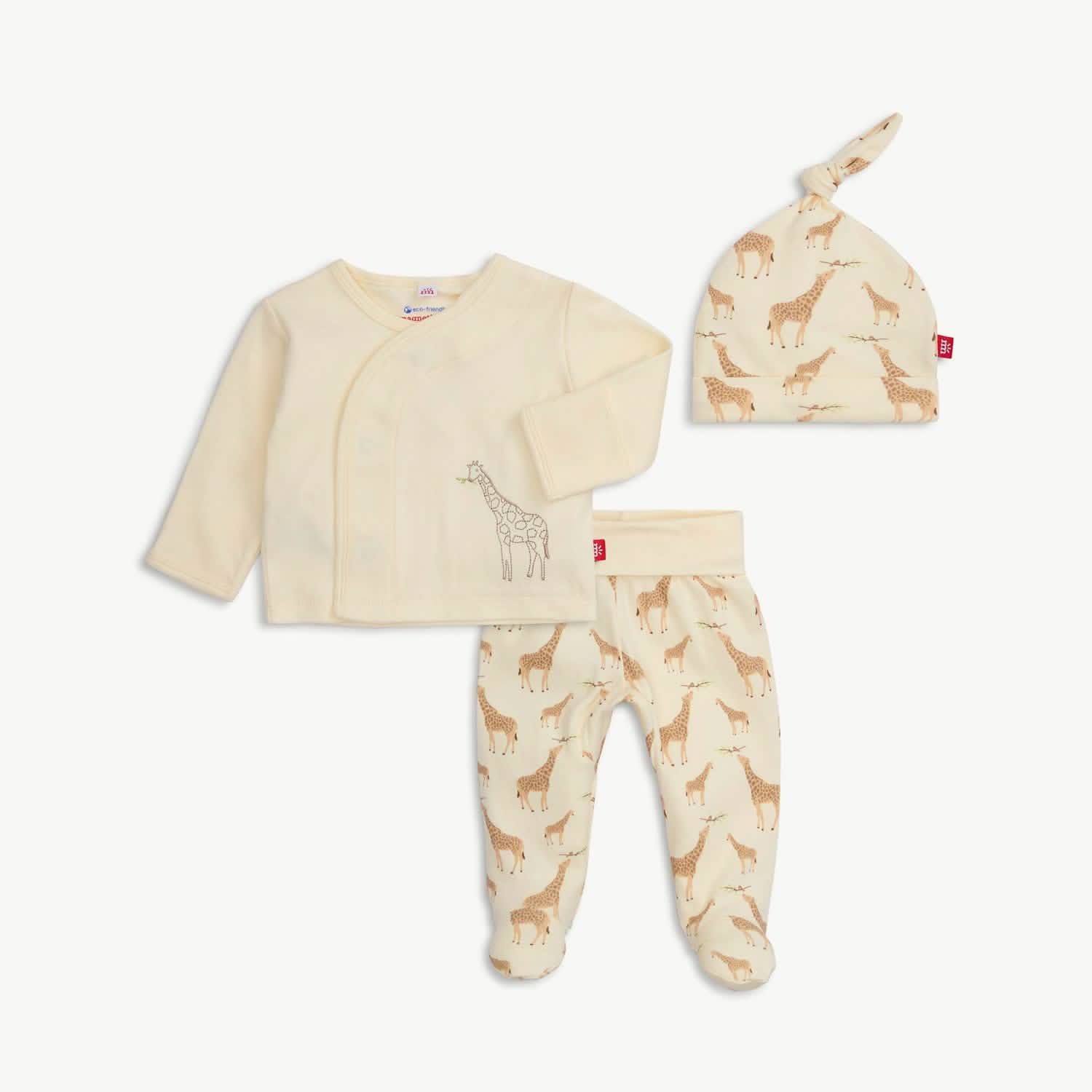 cream jolie giraffe organic cotton magnetic take-me-home kimono set