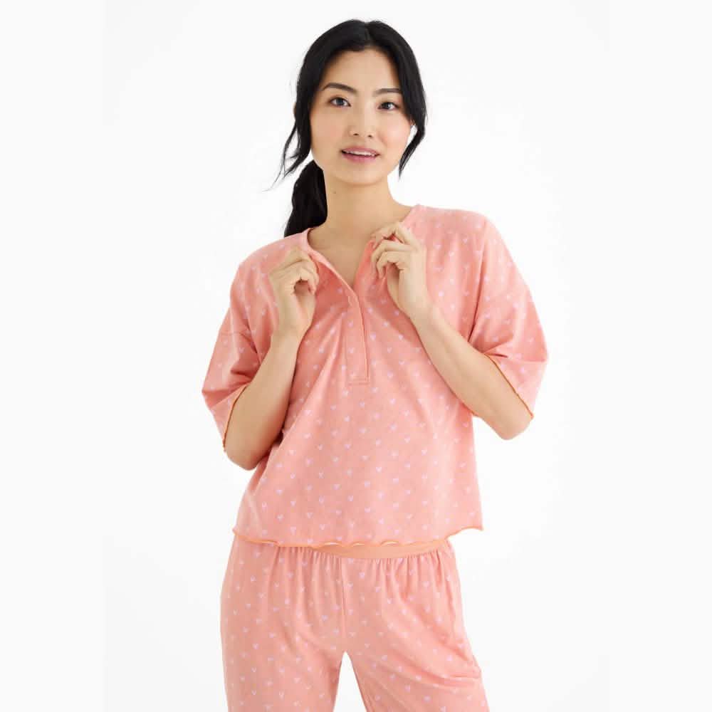distressed heart women's cloudstretch™ magnetic short sleeve pajama set