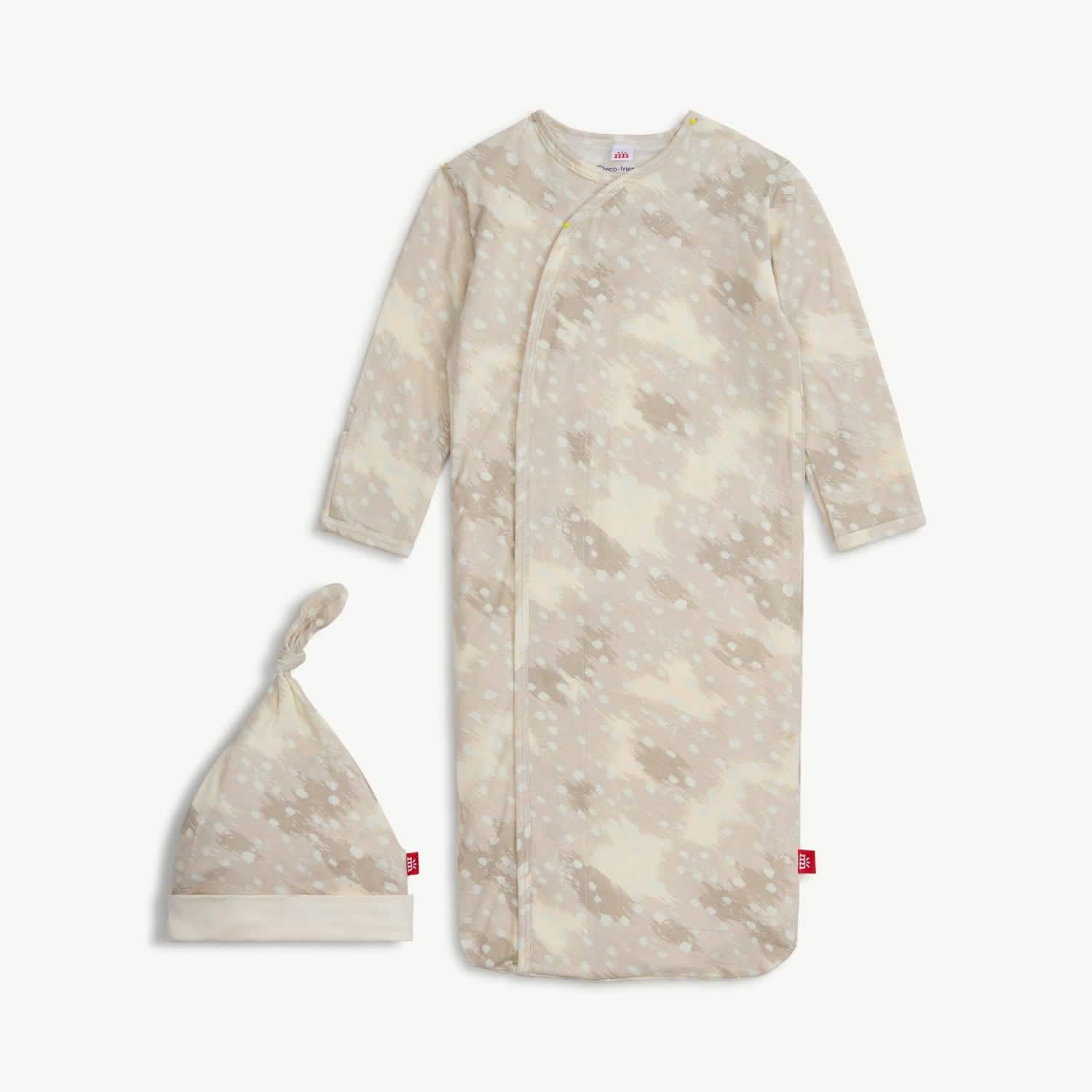 doeskin tan modal magnetic cozy sleeper gown + hat set