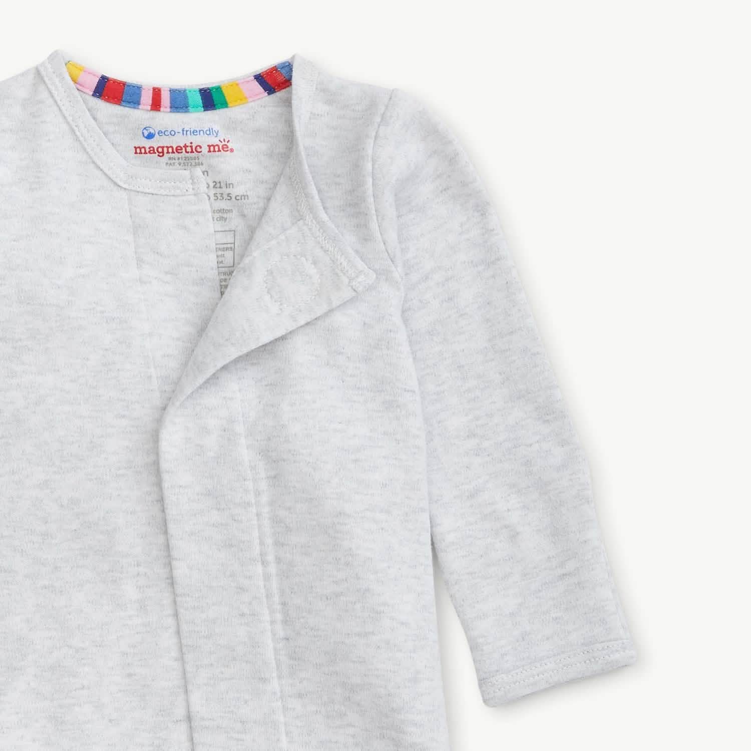 light gray melange organic cotton magnetic footie