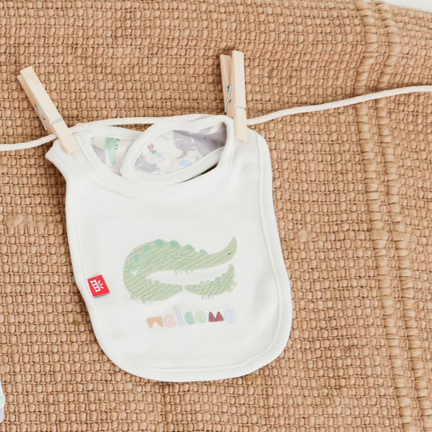 little lovin organic cotton magnetic stay dry infant reversible bib