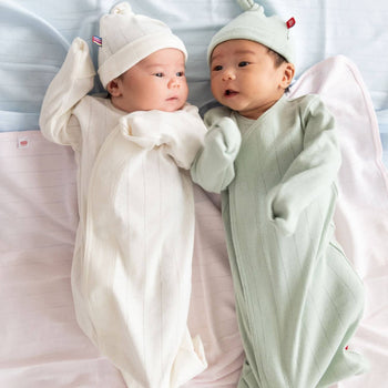 love lines seagrass organic cotton pointelle magnetic cozy sleeper gown + hat set