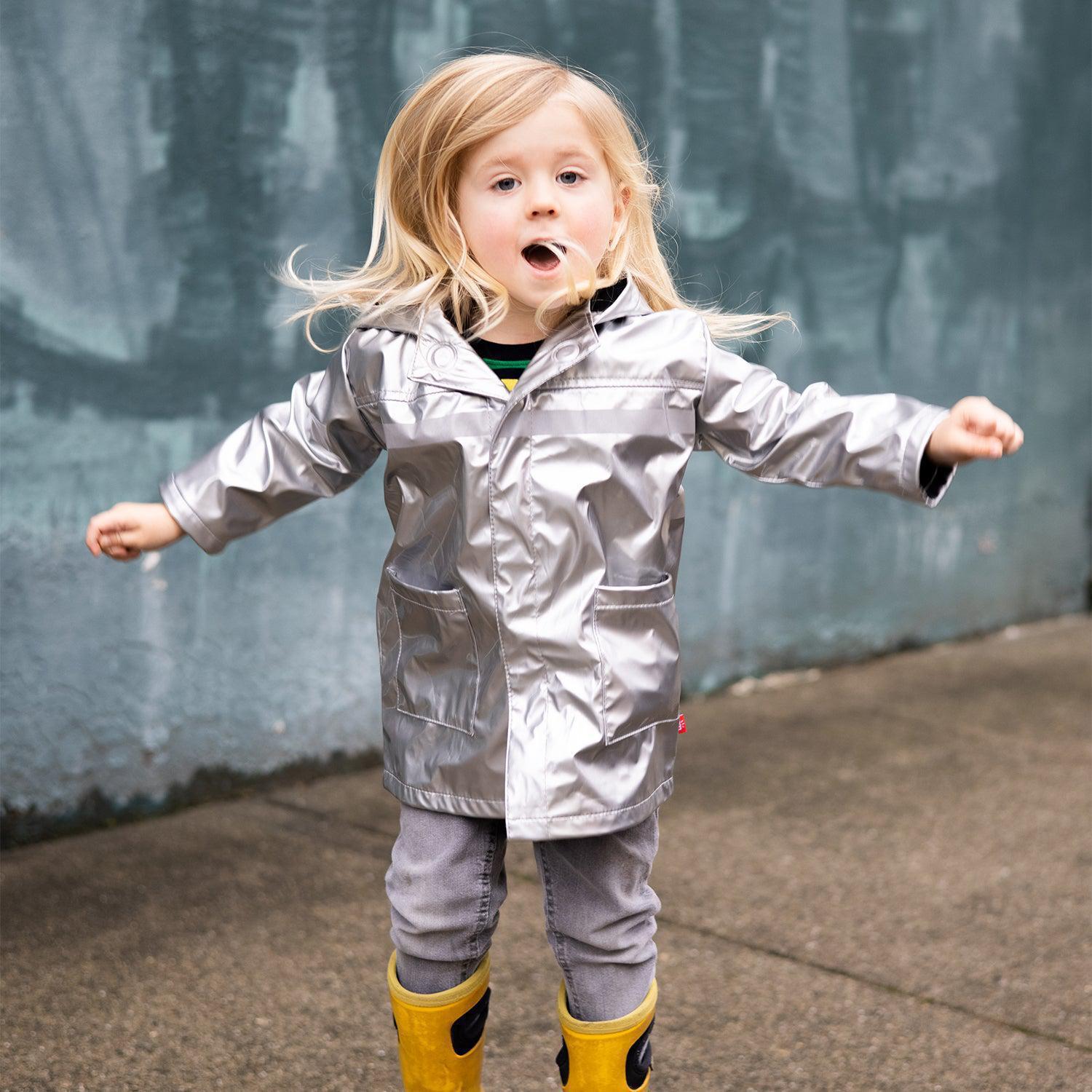 silver metallic magnetic singing in the raincoat