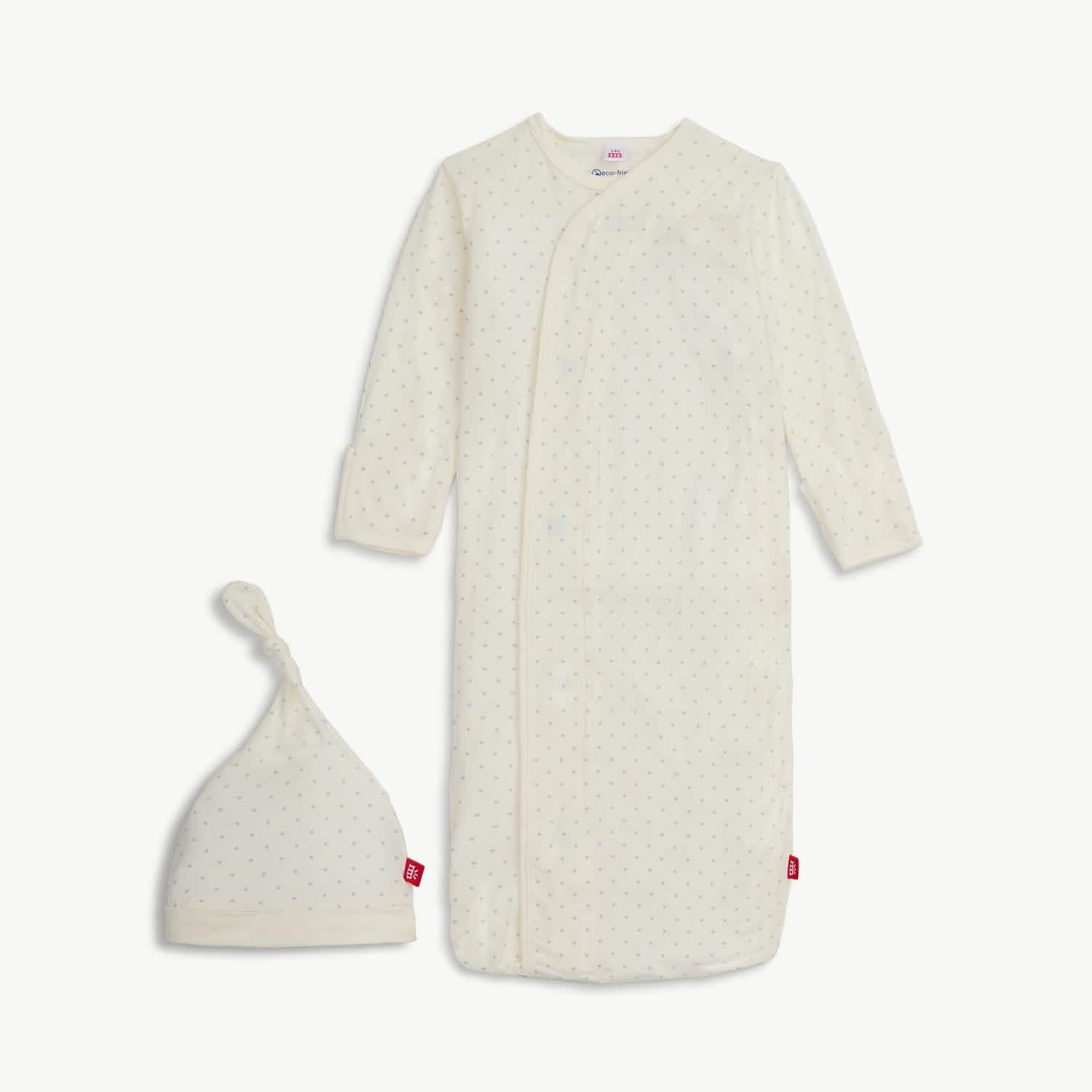 pin dot cream modal magnetic cozy sleeper gown + hat set