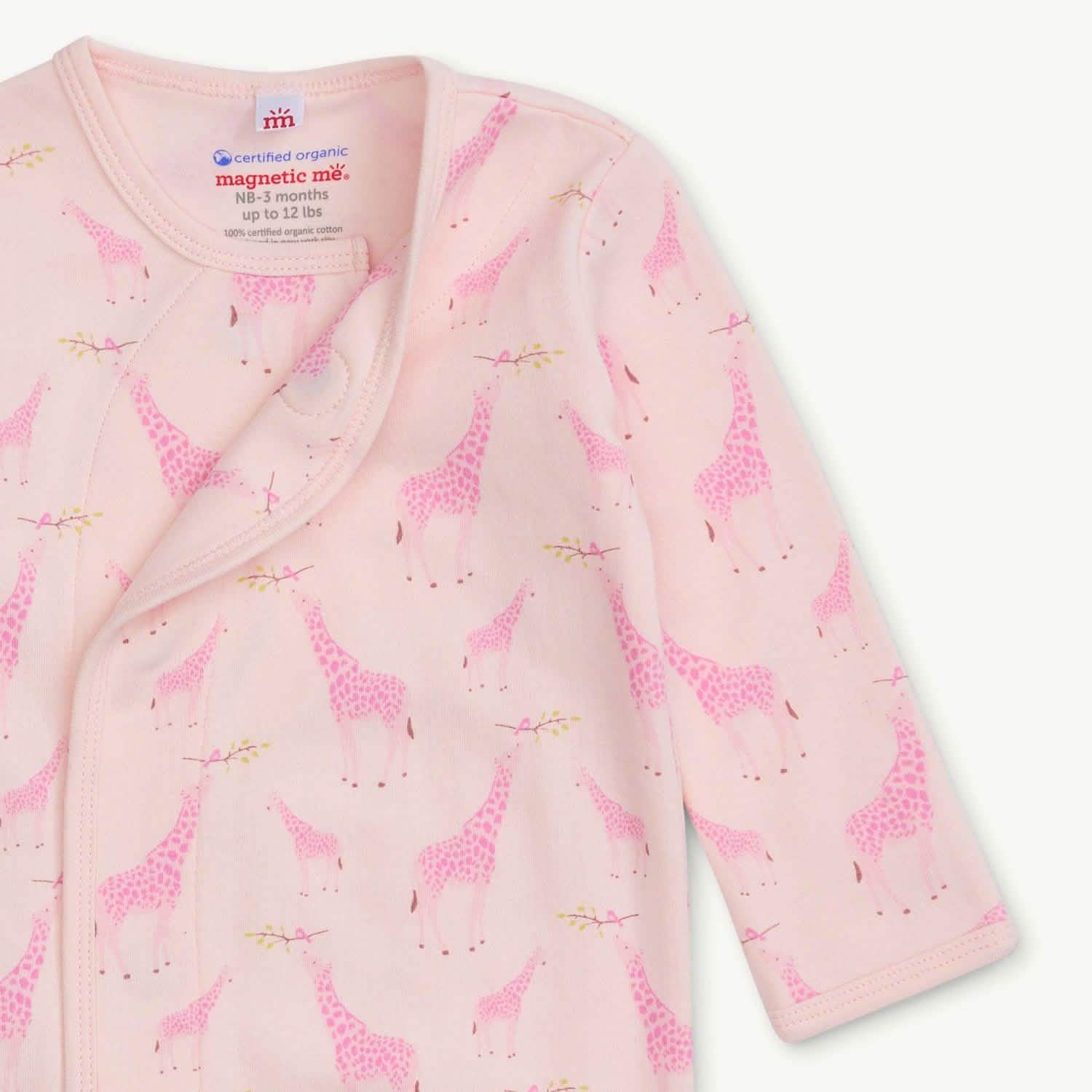 pink jolie giraffe organic cotton magnetic open bottom gown + hat set