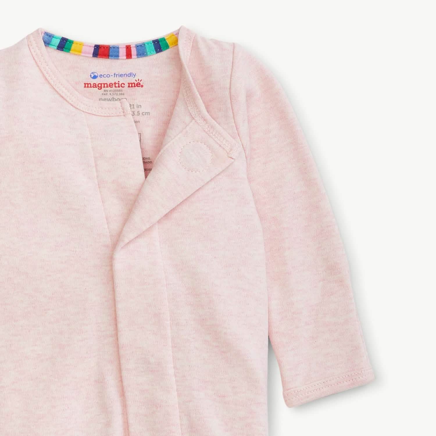pink melange organic cotton magnetic footie