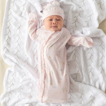 pink serene safari modal magnetic cozy sleeper gown + hat set with ruffles
