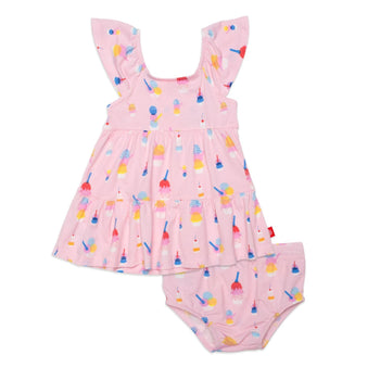 pink sundae funday modal magnetic little baby dress + diaper cover set