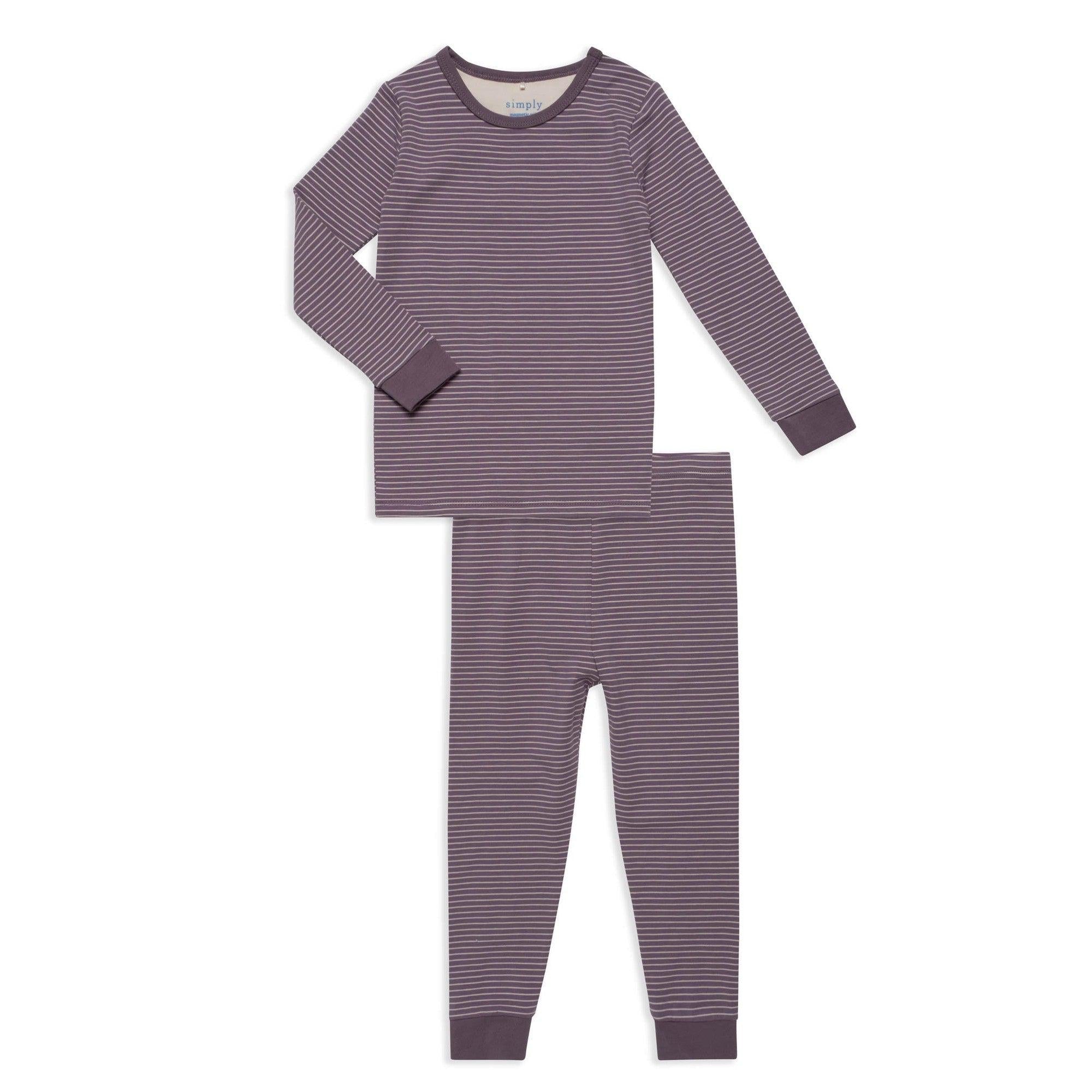 plum/ rainy day stripe cloudstretch™ magnetic kids pajama set