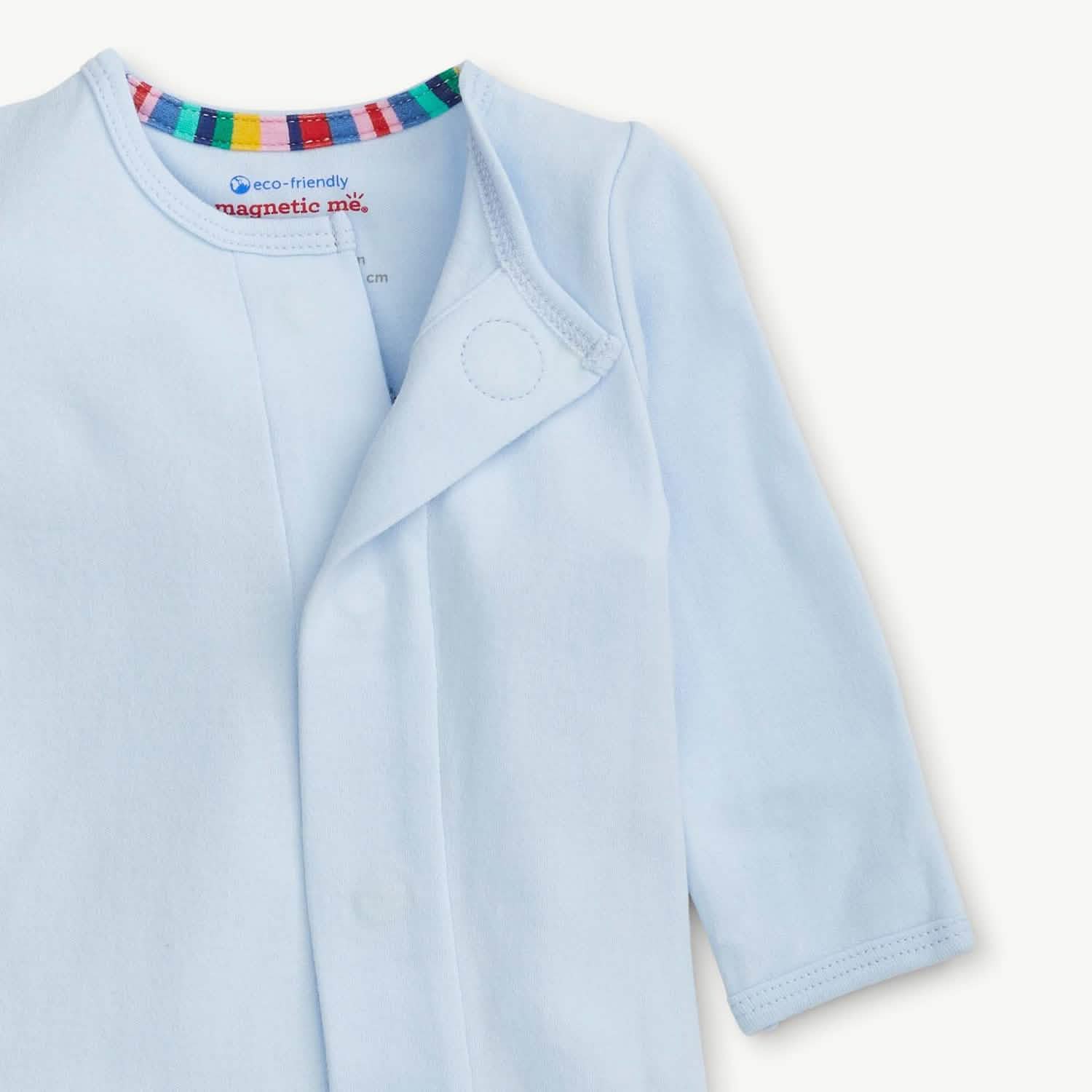 soft baby blue organic cotton magnetic coverall
