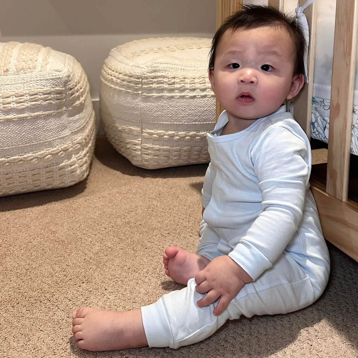 soft baby blue organic cotton magnetic coverall