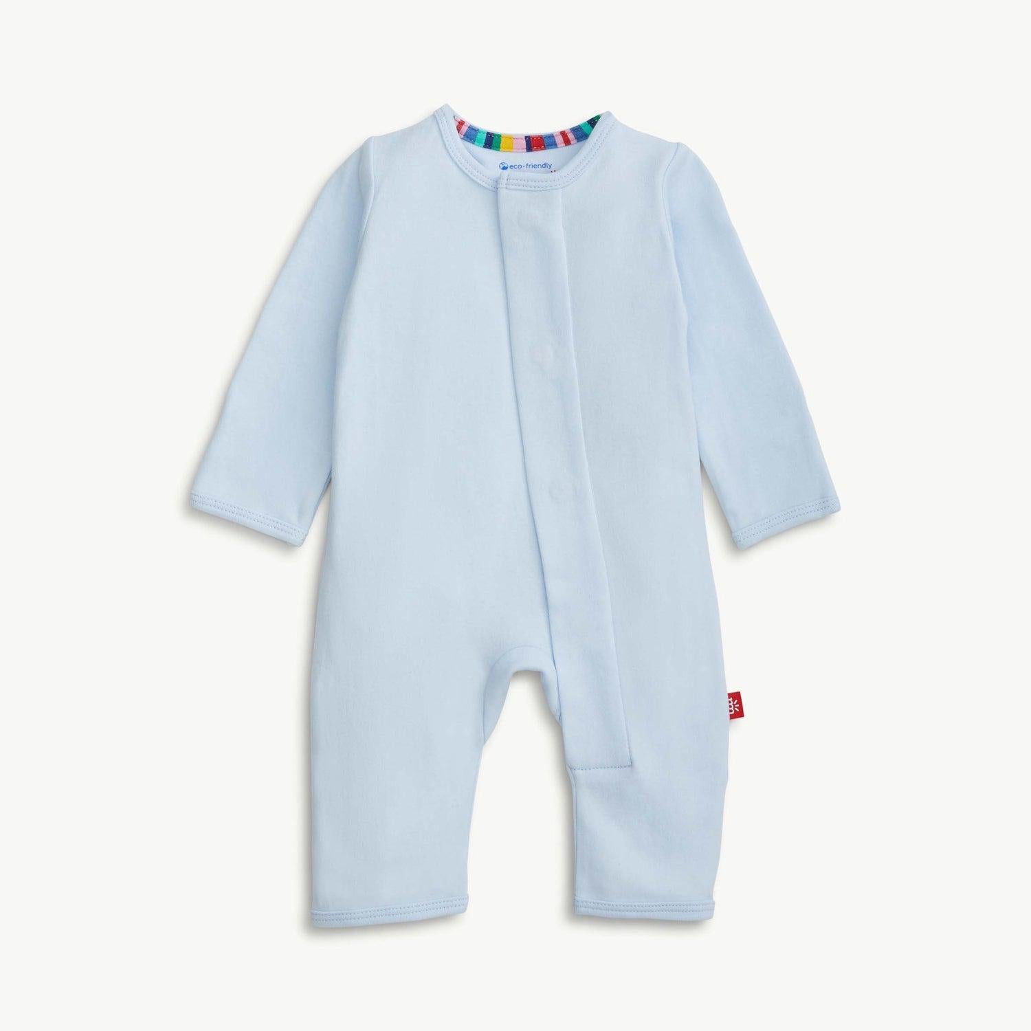 soft baby blue organic cotton magnetic coverall