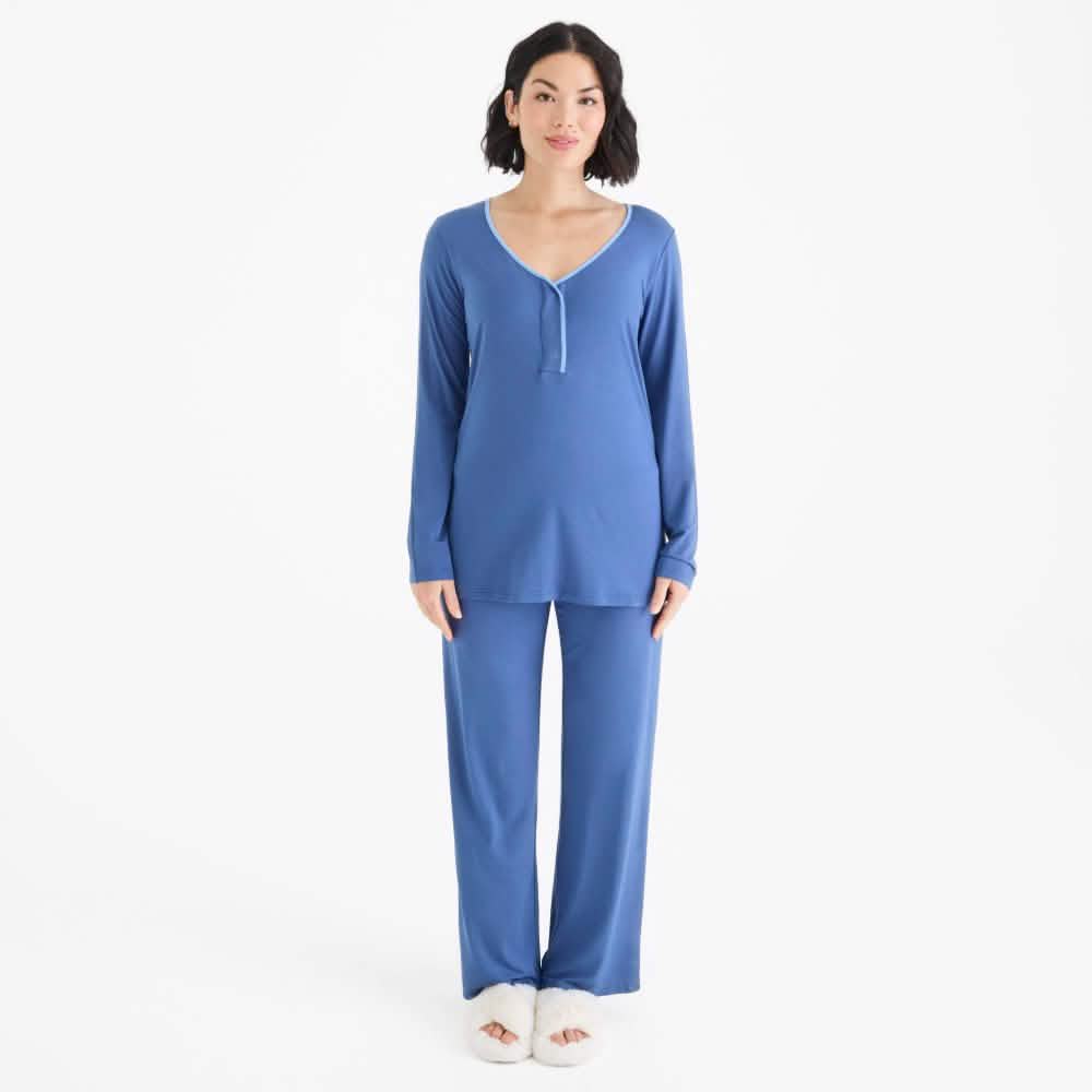 women's symphony blue modal magnetic signature long sleeve pajama set
