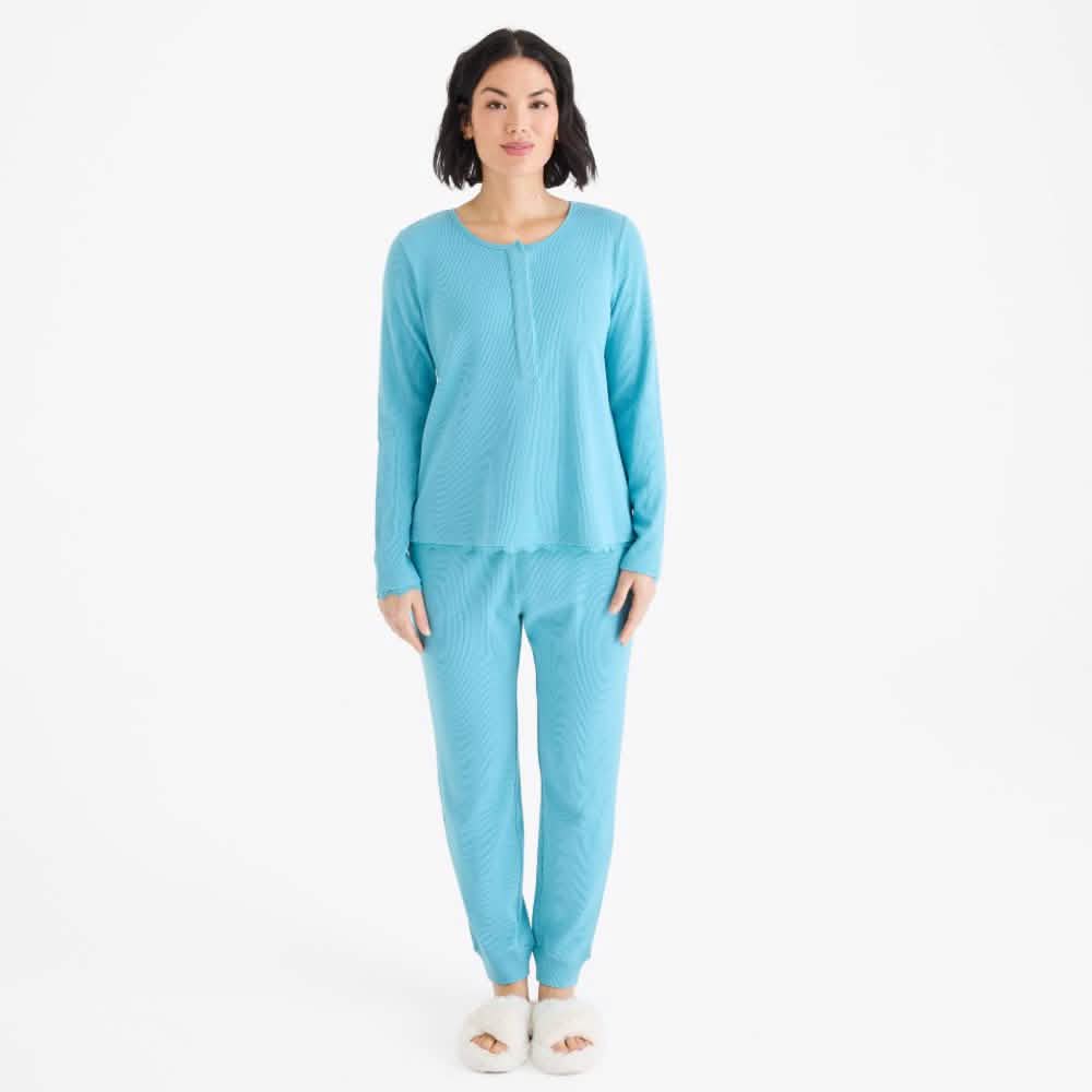 women's waterfall waffle modal magnetic long sleeve jogger set
