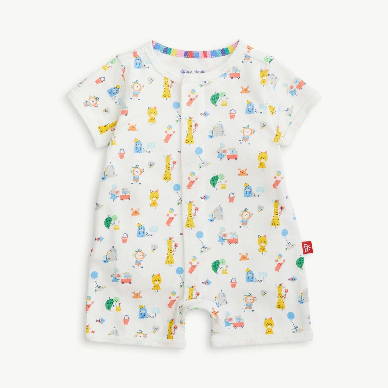 seaside sand squad organic cotton magnetic short sleeve romper - re-loved