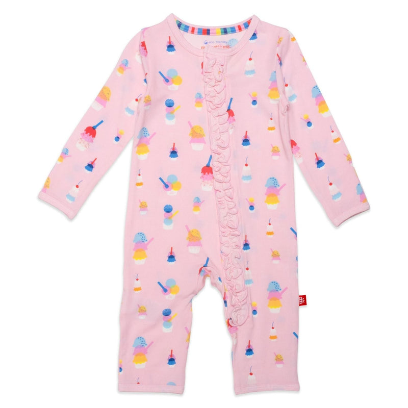 pink sundae funday modal magnetic coverall with ruffles - re-loved