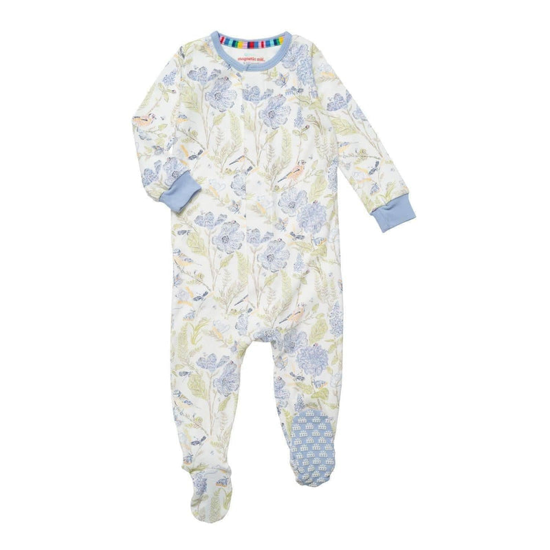 blue blossom organic cotton magnetic parent favorite footie - re-loved