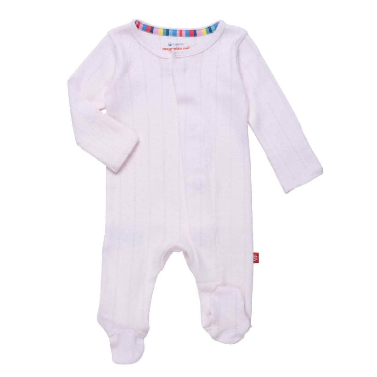 love lines pink organic cotton pointelle magnetic parent favorite footie - re-loved