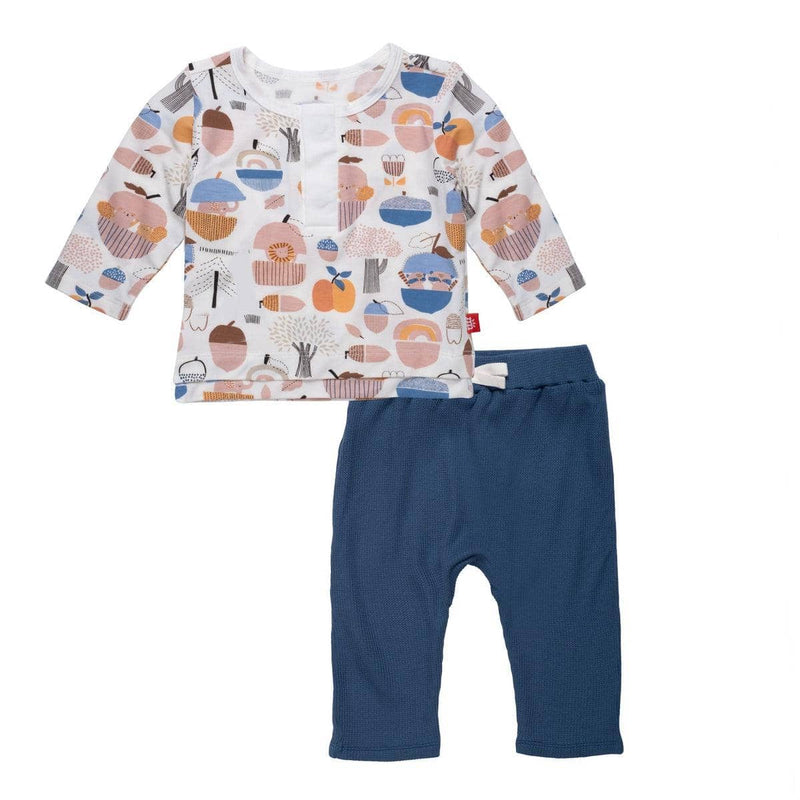 hide n' squeak waffle modal magnetic roll around long sleeve top + pant set - re-loved