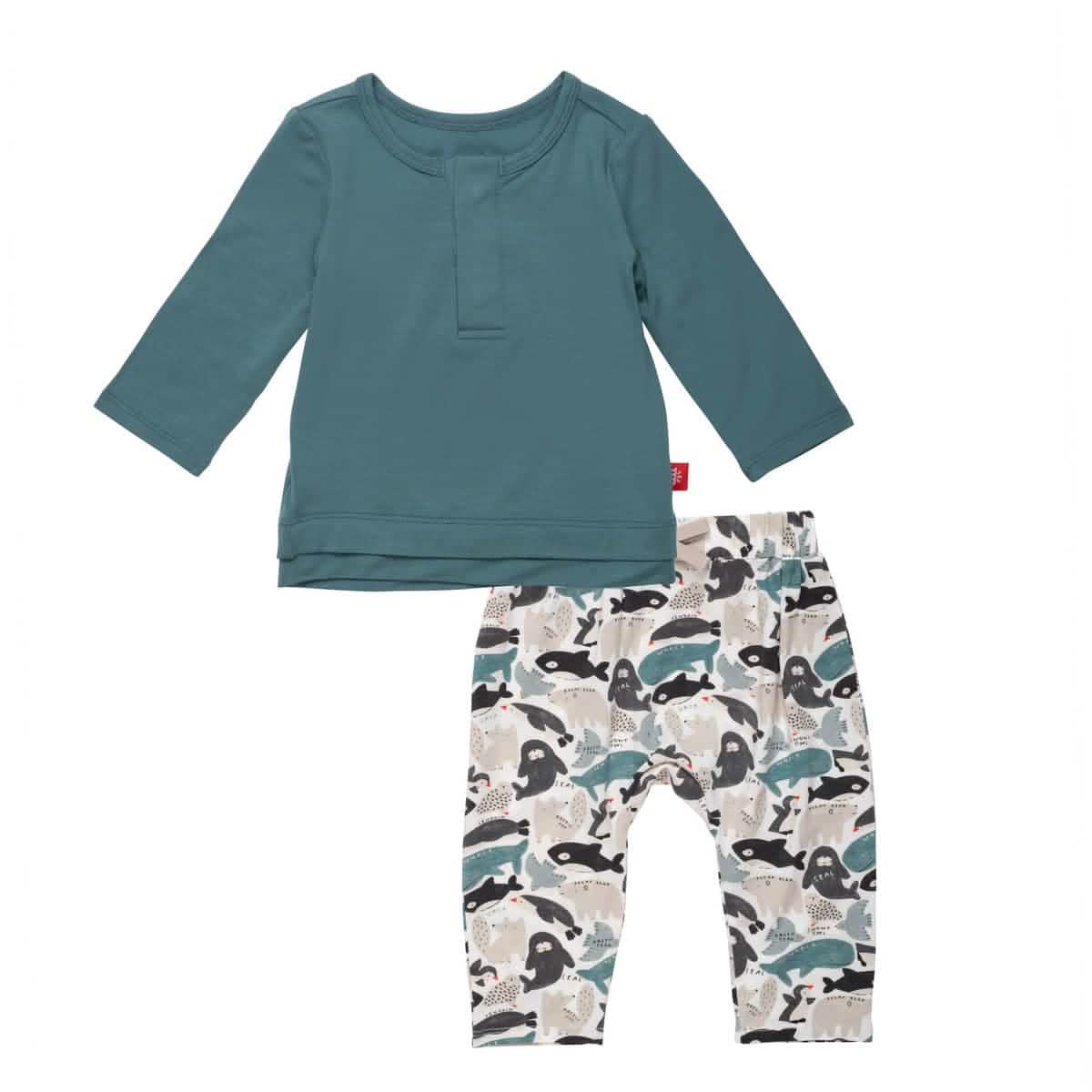 seas and greetings modal magnetic roll around long sleeve top + pant set - re-loved