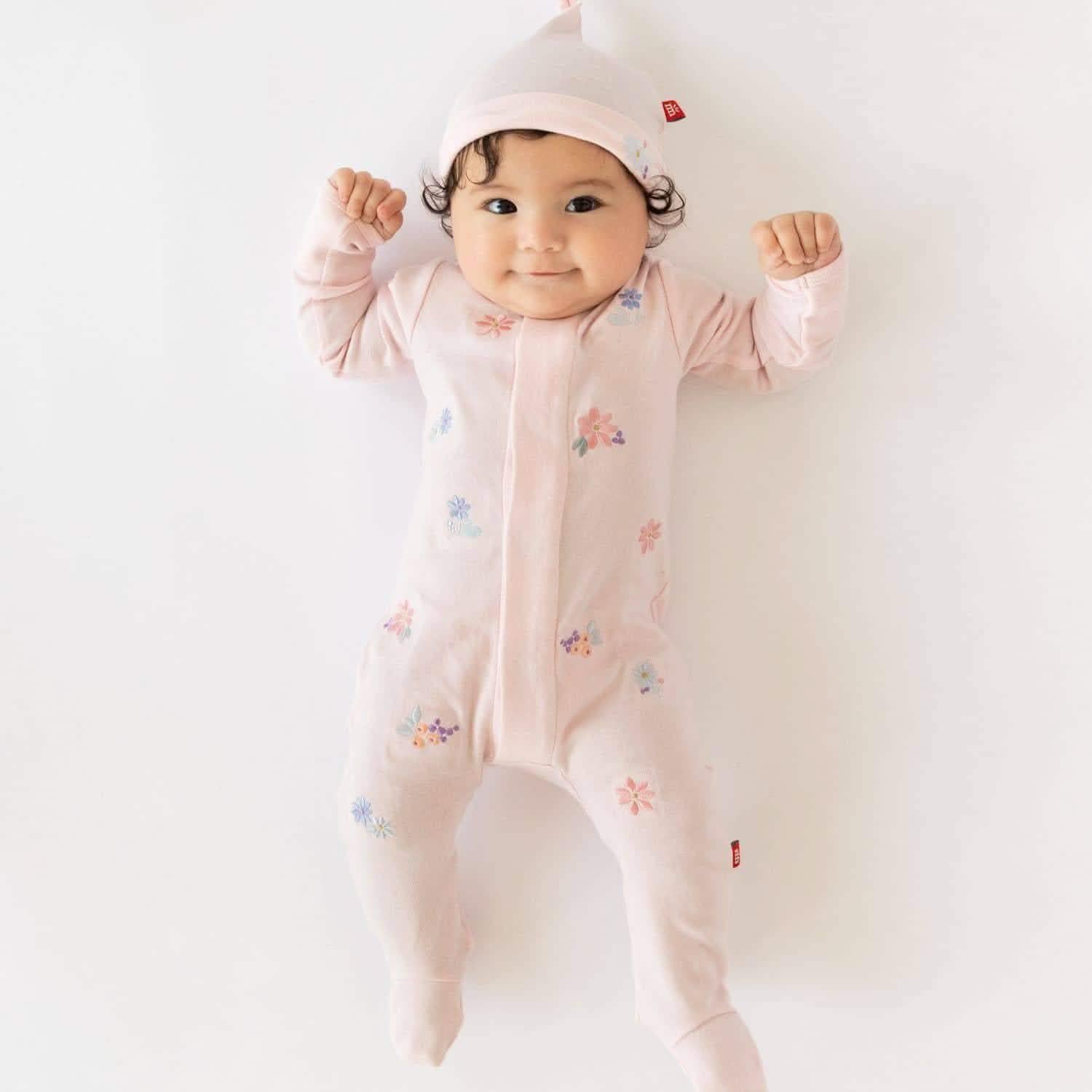 forget me not organic cotton magnetic parent favorite footie + hat set - re-loved