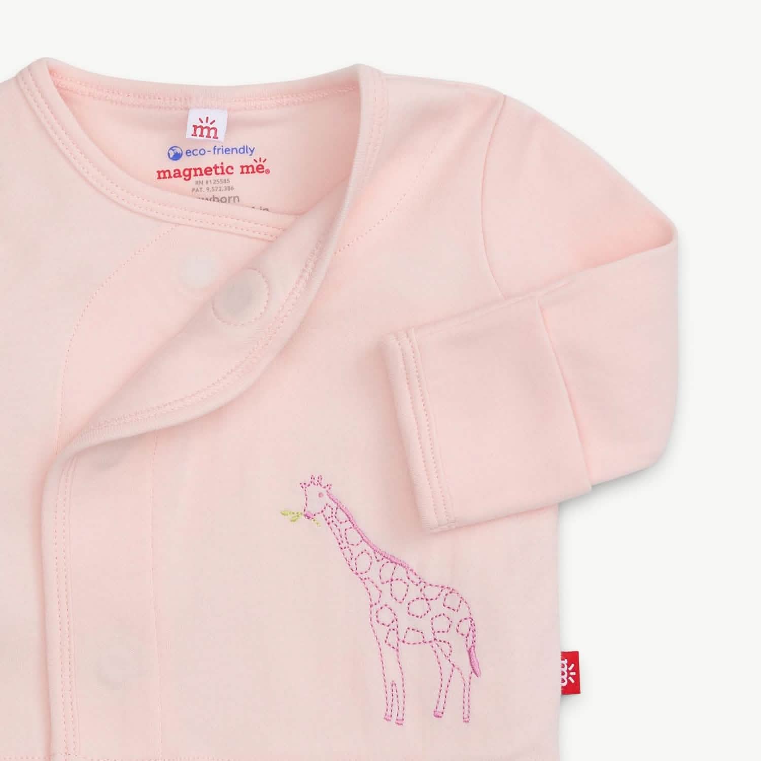 pink jolie giraffe organic cotton magnetic take-me-home kimono set - re-loved