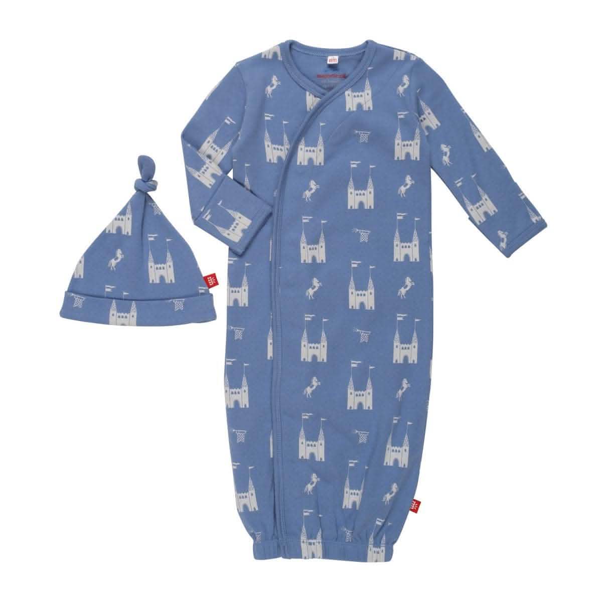 the balmoral of the story organic cotton magnetic open bottom gown + hat set - re-loved