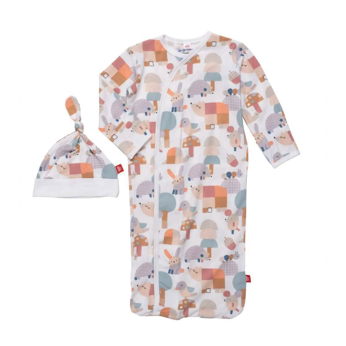 willow grove modal magnetic cozy sleeper gown + hat set - re-loved