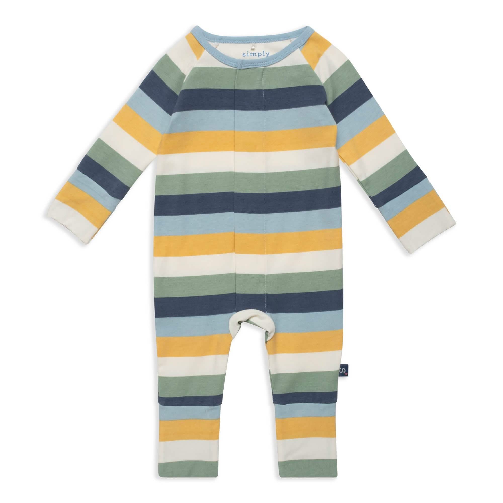 big multi stripe blue cloudstretch™ magnetic convertible coverall - re-loved