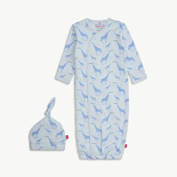 Blue Jolie Giraffe organic cotton magnetic cozy sleeper gown + hat set