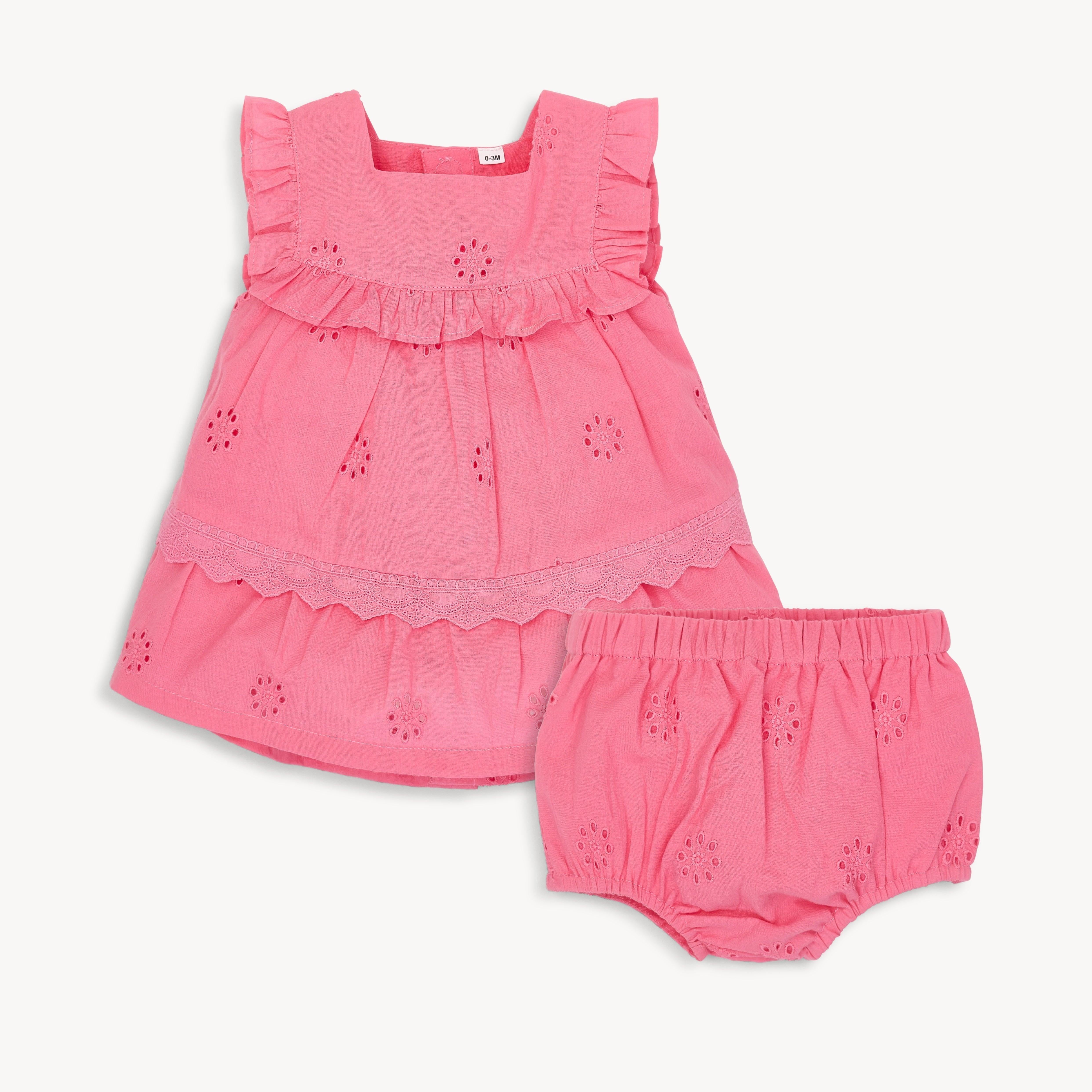 all a-flutter cotton poplin magnetic little baby ruffle sleeve dress + diaper cover set - re-loved