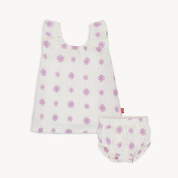 playground pals cotton gauze magnetic little baby short sleeve dress + diaper cover set