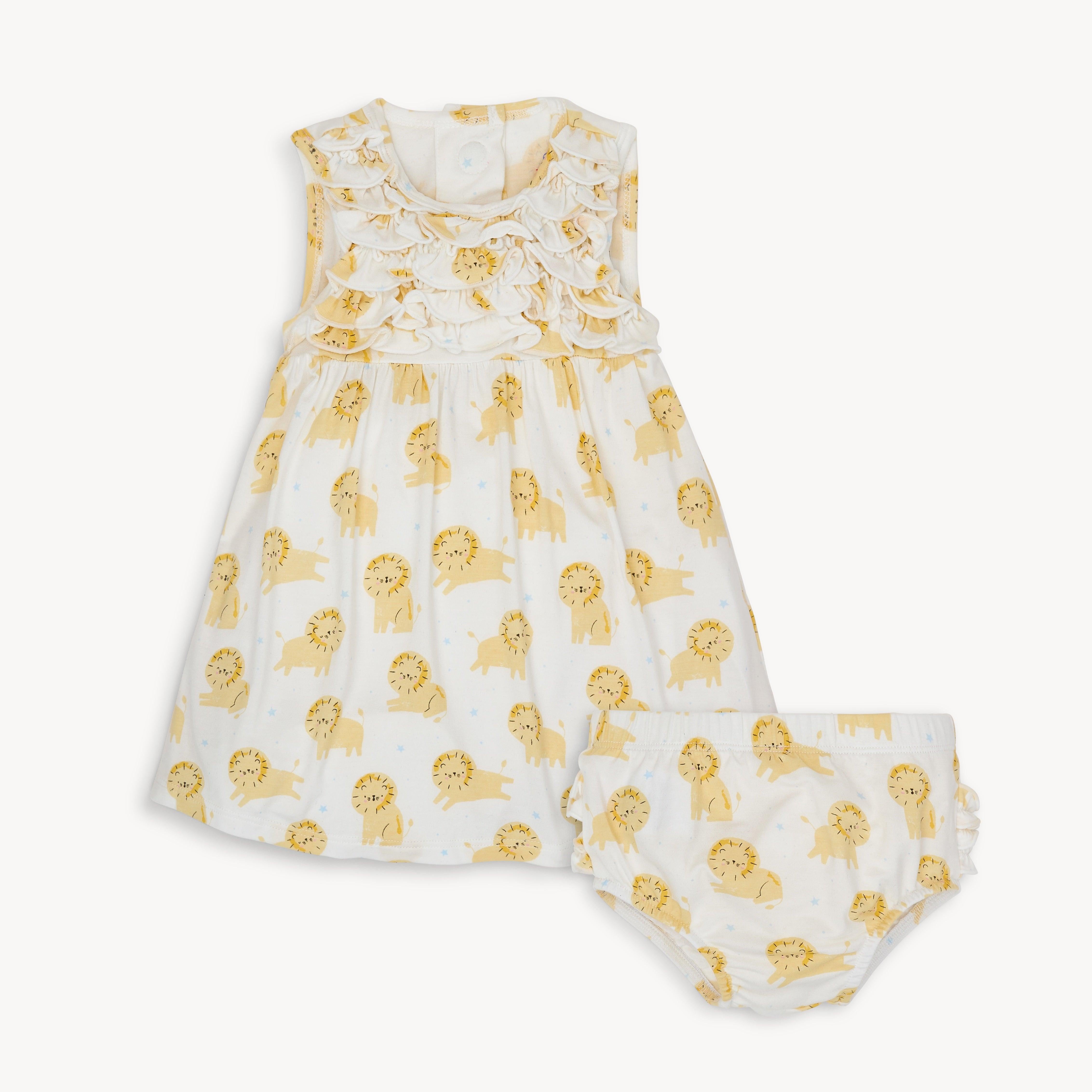 pride & joy modal magnetic little baby ruffle sleeve dress + diaper cover set - re-loved